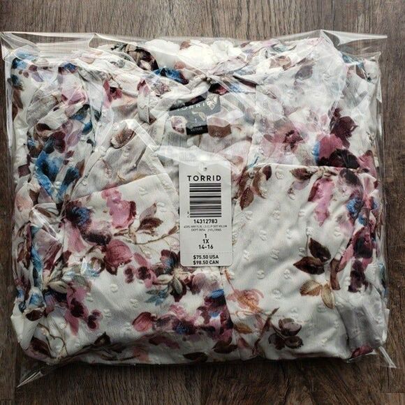 Torrid Ivory Floral Chiffon Clip Dot Skater Dress - Picture 3 of 3